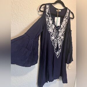 Exist Women's Navy Blue Rayon Embroidered Dress XL NWT